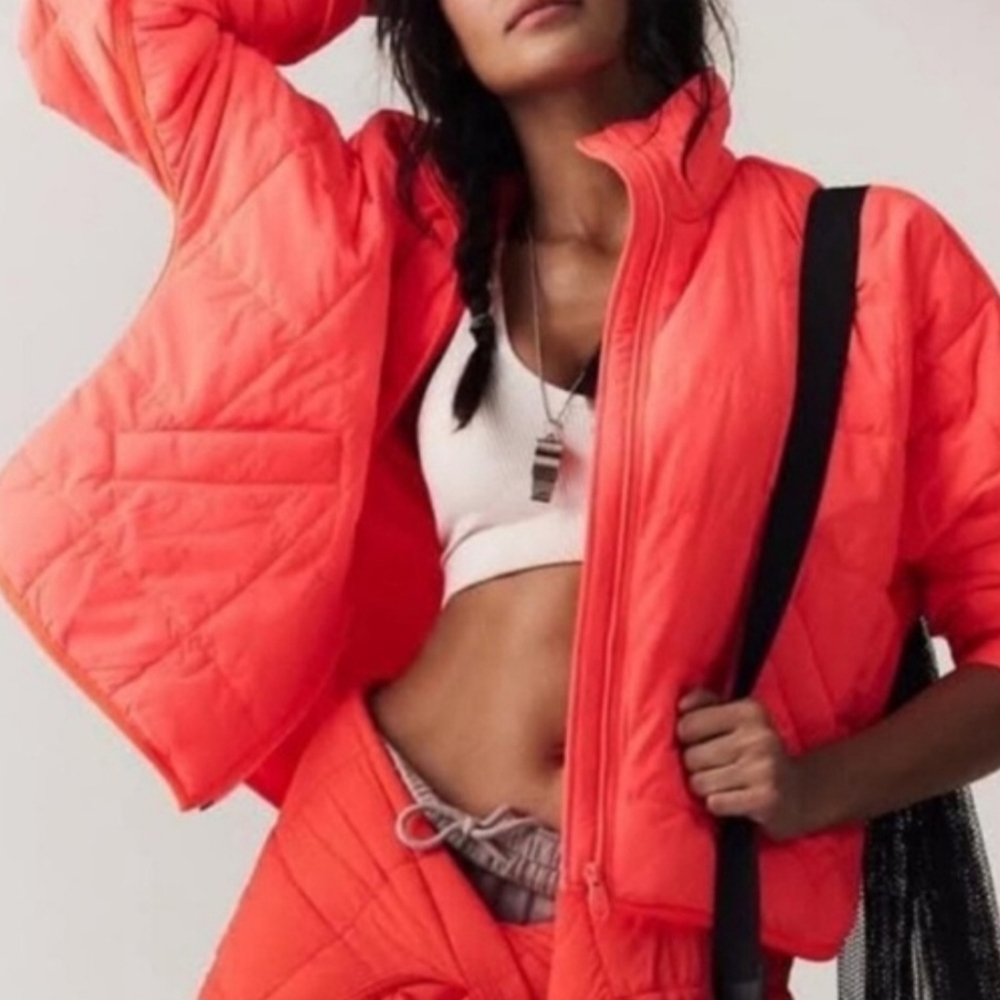 Free People Pippa Quilted Jacket Watermelon Pink And Orange Size MEDIUM NWT